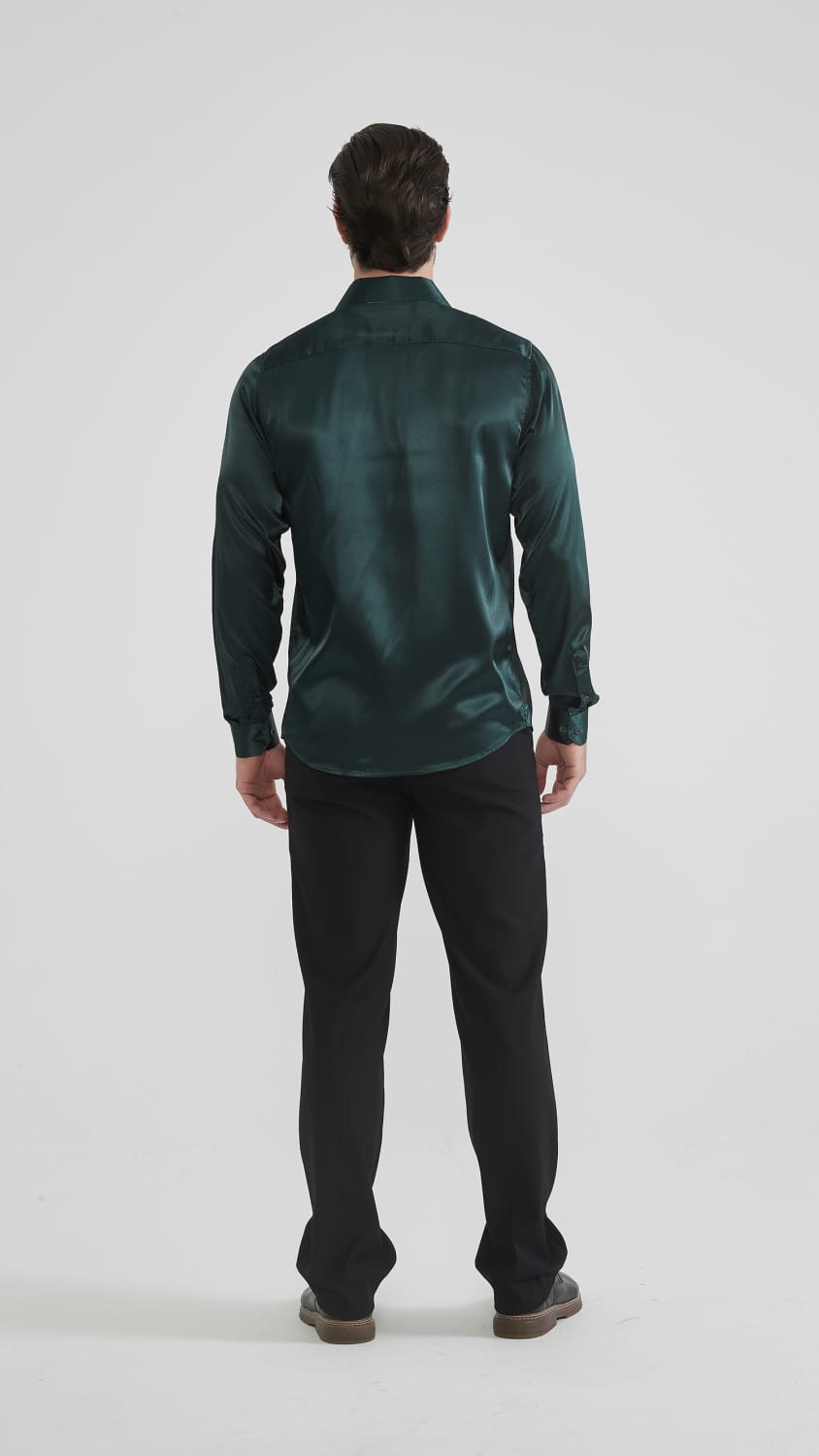Camicia lucida in raso verde scura