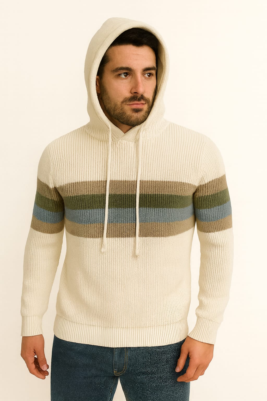 Maglioncino con fantasia a righe fondo bianco