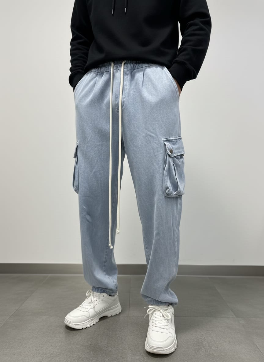 Pantalaccio jeans cargo baggy art 303003p denim chiaro