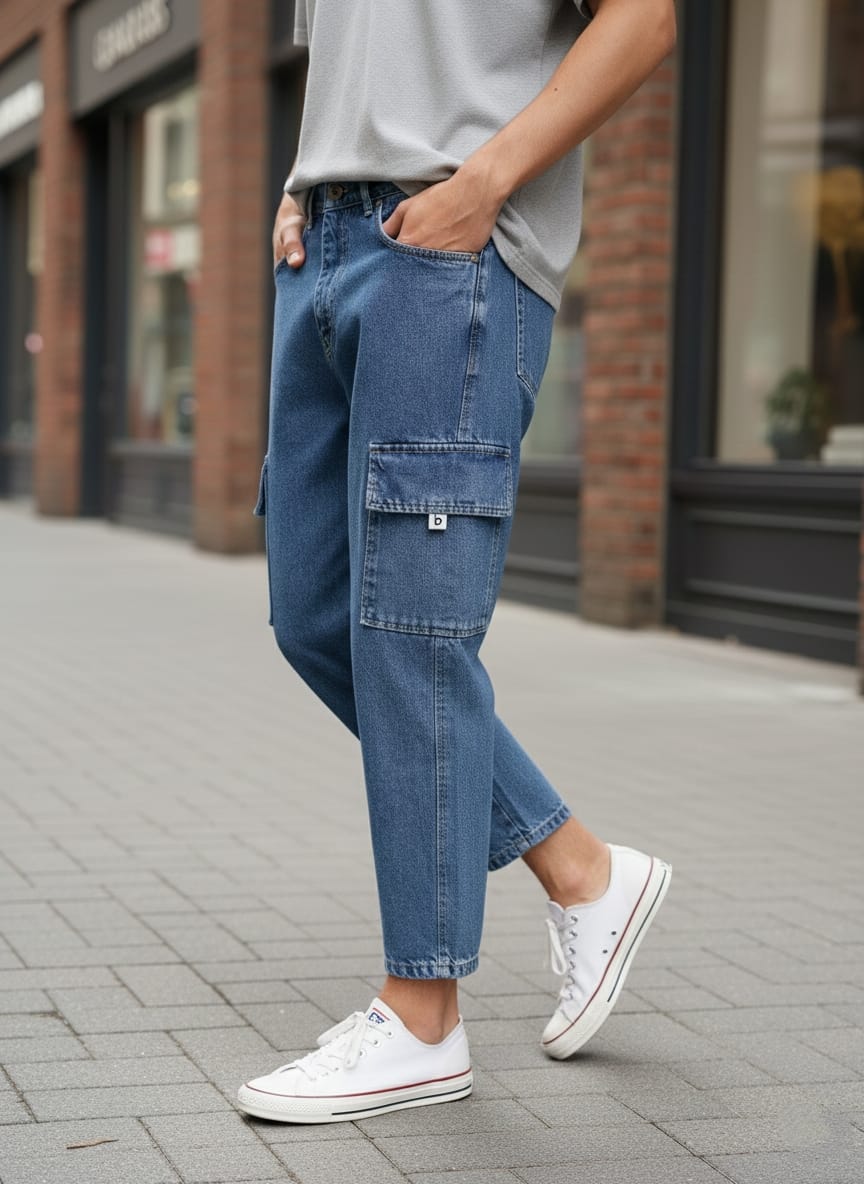 Jeans cargo art ga/2502 loose fit denim blu