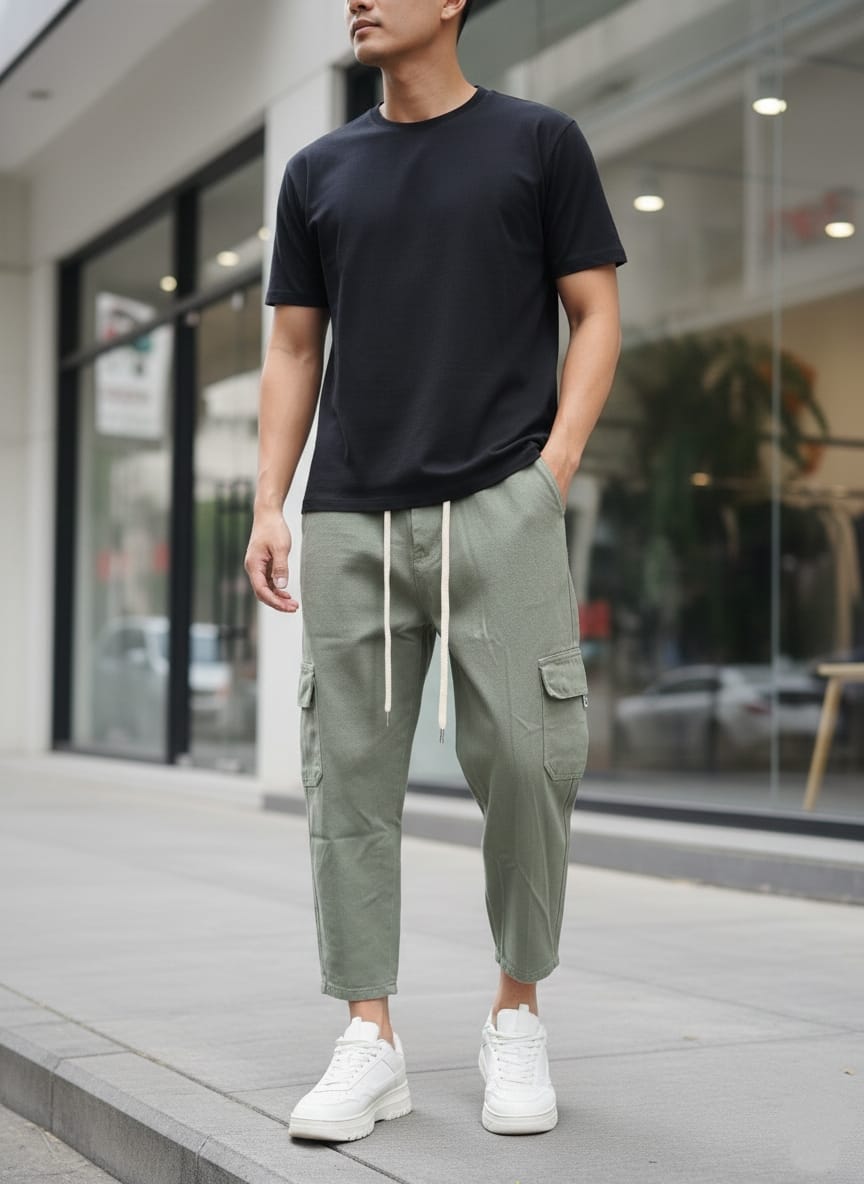 Pantalone cargo art poke loose fit verde militare