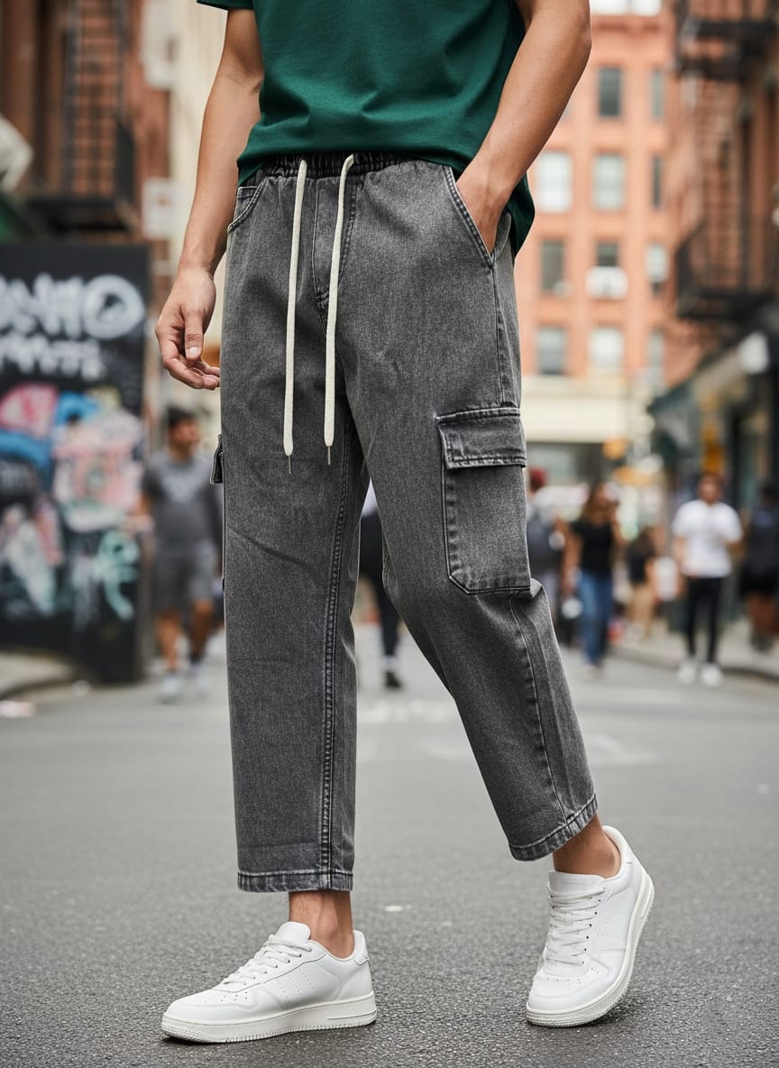 Jeans cargo art varenne loose fit denim grigio scuro