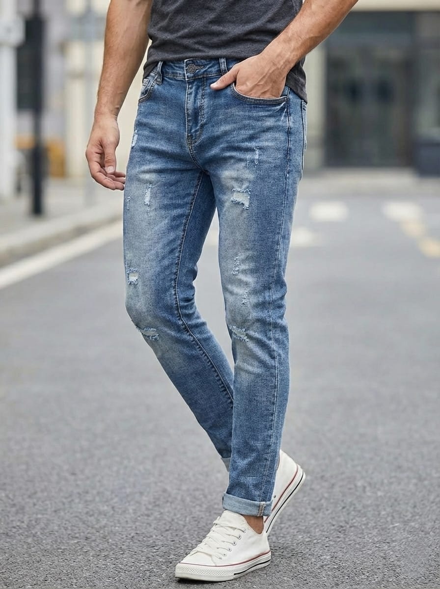 Jeans slim con rotture art ls677 denim chiaro