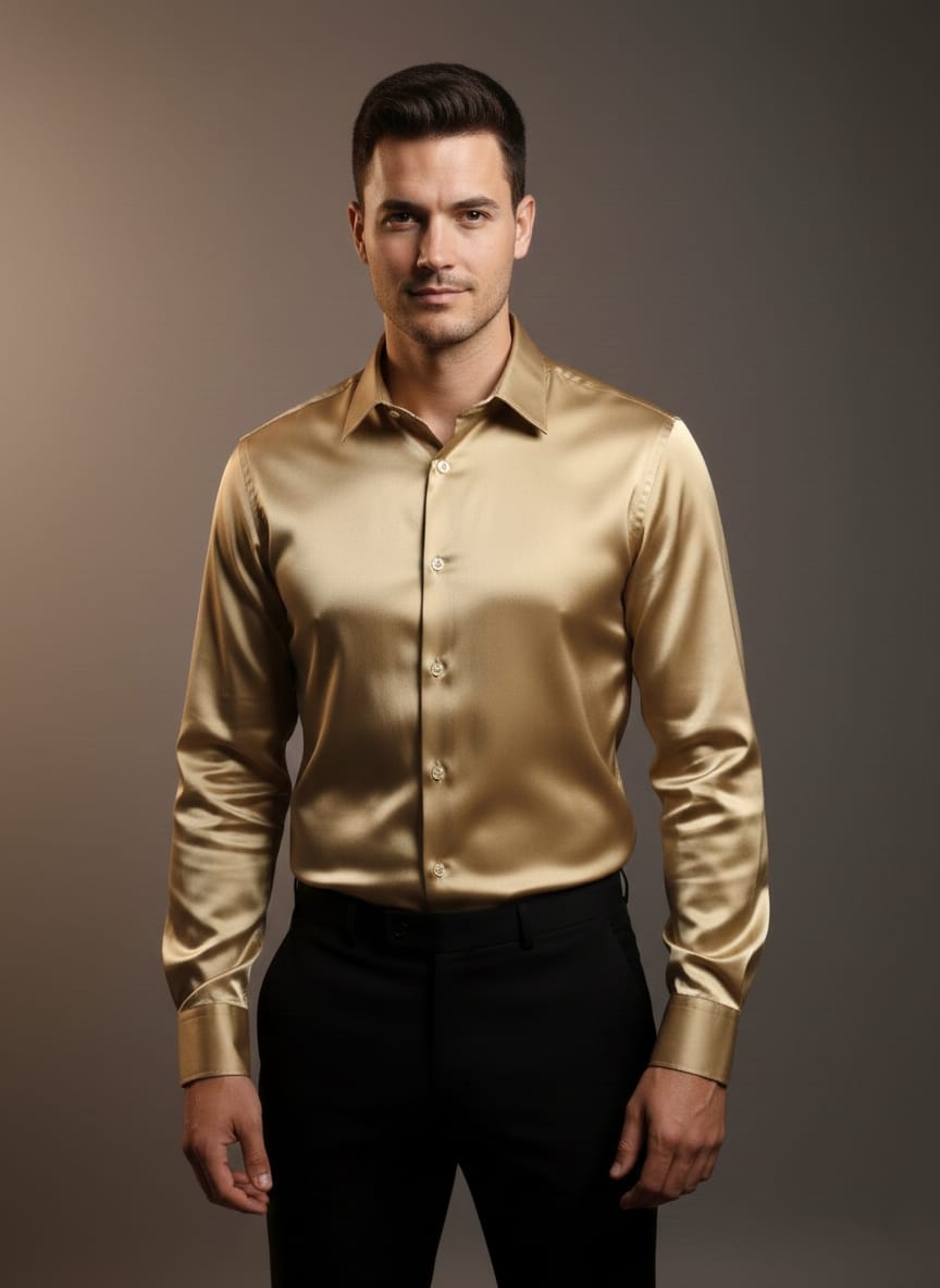 Camicia lucida in raso oro