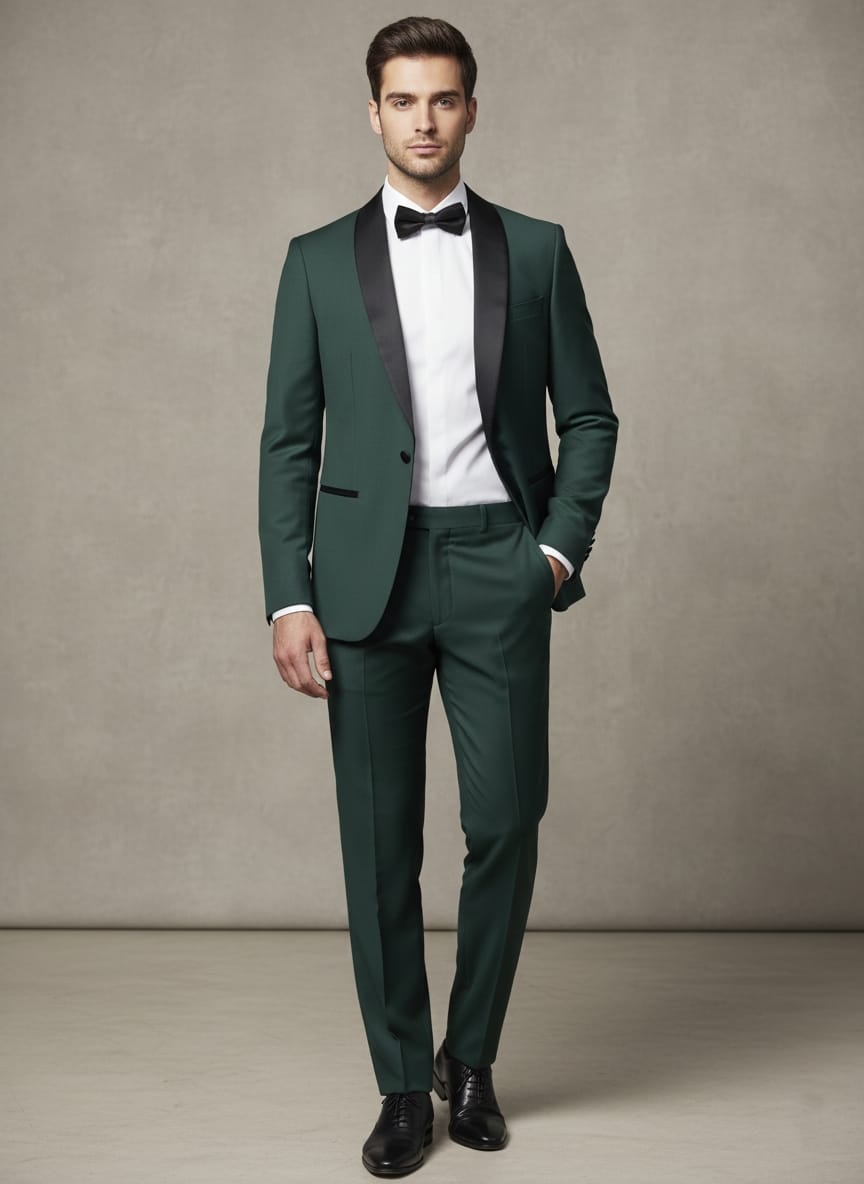 Smoking giacca e pantalone verde scuro