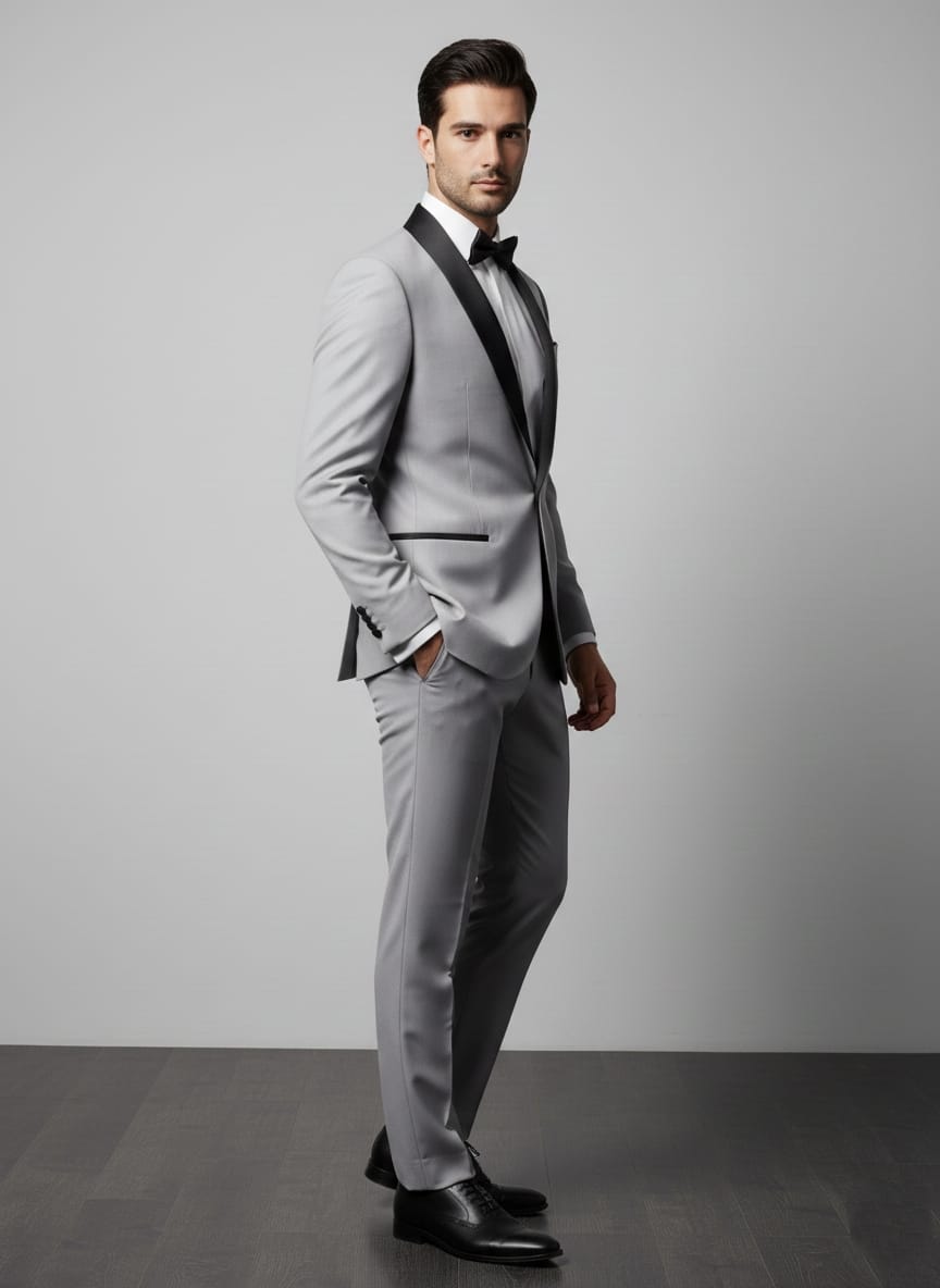 Abito completo giacca e pantalone smoking grigio perla