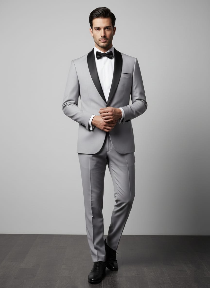 Abito completo giacca e pantalone smoking grigio perla