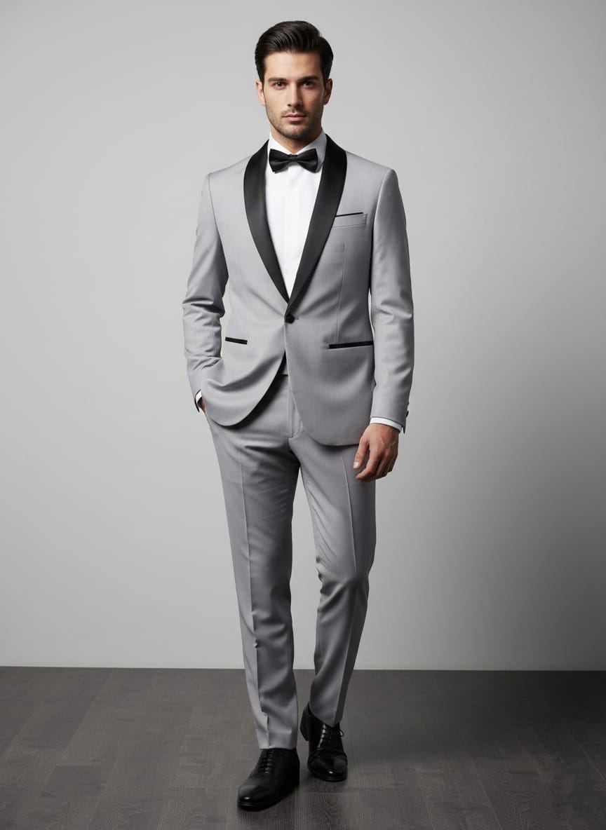 Abito completo giacca e pantalone smoking grigio perla