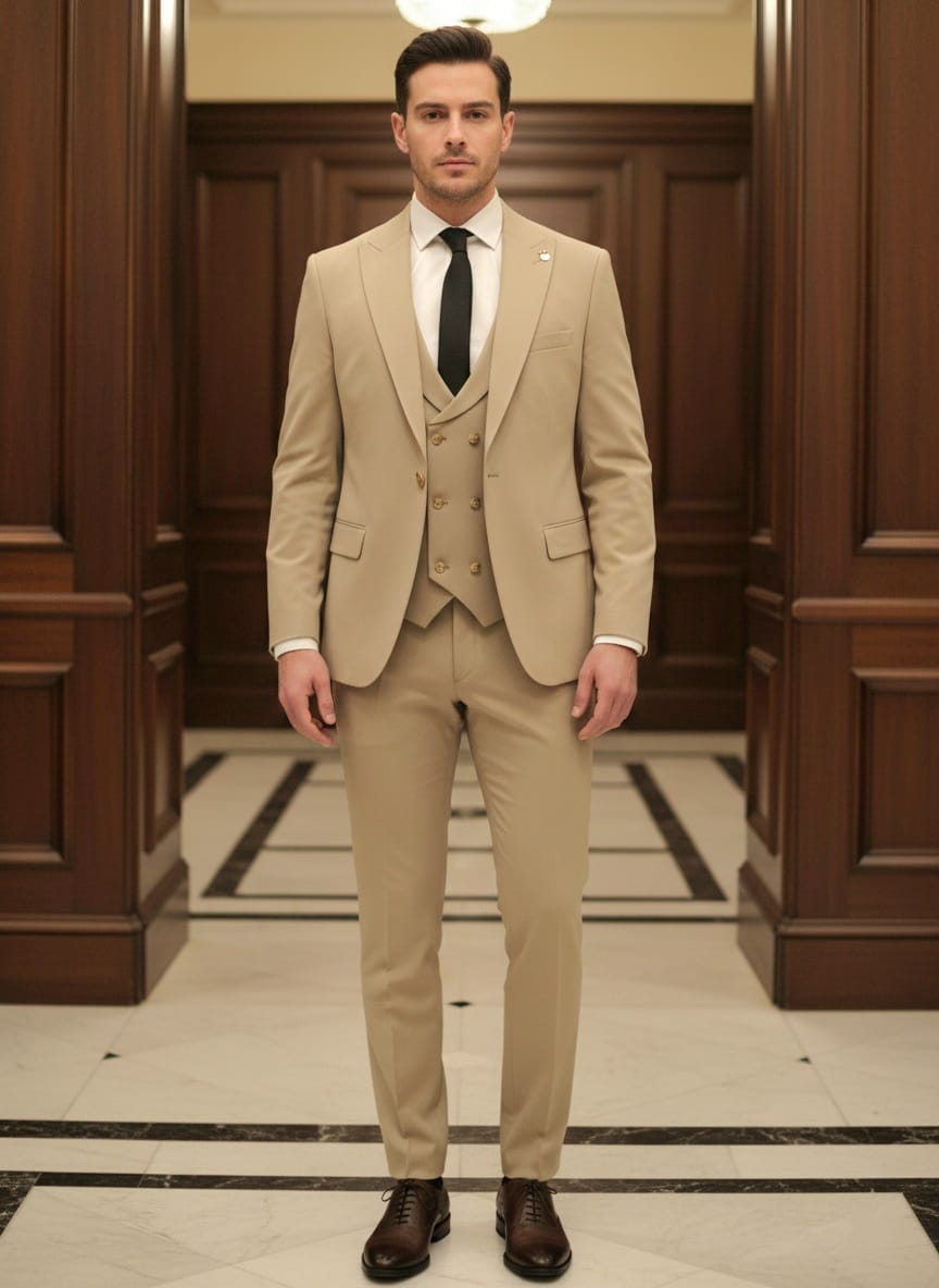 Abito completo giacca pantalone e gilet beige monaco