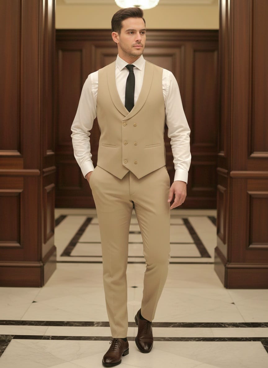 Abito completo giacca pantalone e gilet beige monaco