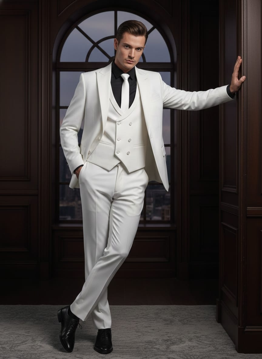 Abito completo giacca pantalone e gilet bianco monaco