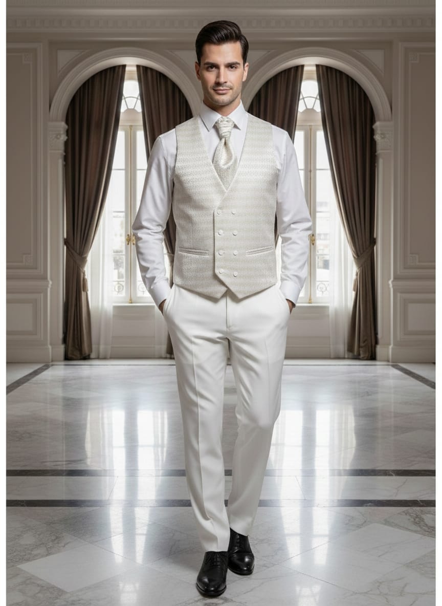 Abito completo elegante con gilet e papillon art imperial bianco
