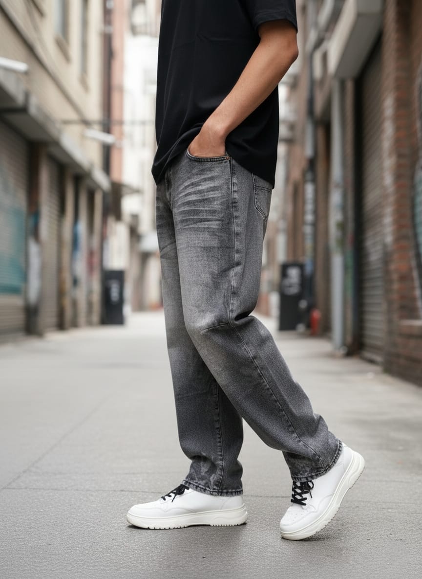 Jeans oversize baggy art ad8678q grigio scuro