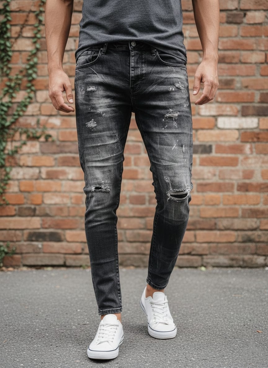 Jeans art 818107 slim fit con rotture denim scuro