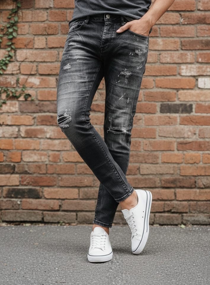 Jeans art 818107 slim fit con rotture denim scuro