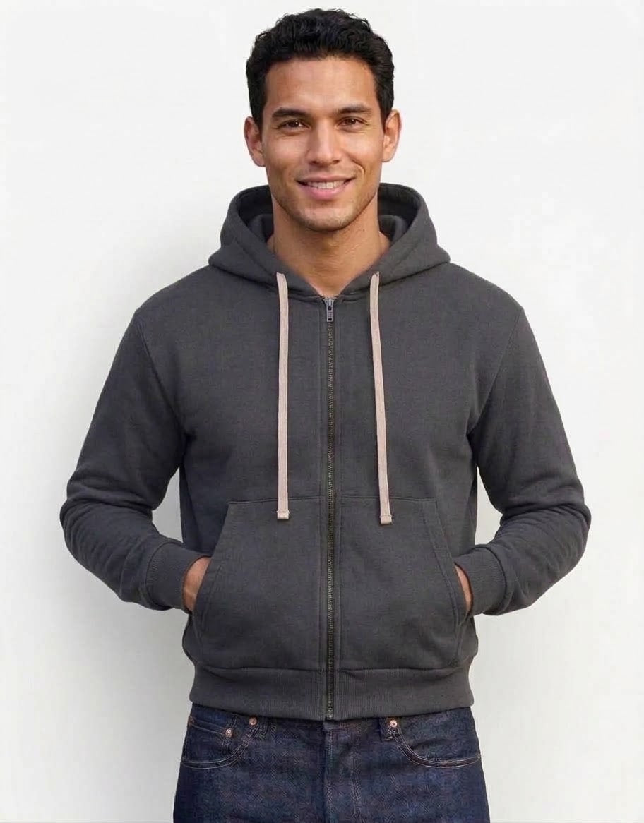 Felpa zip grigio scuro con cappuccio