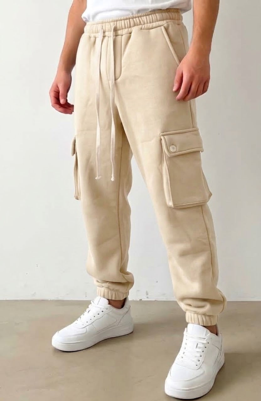 Pantalone tuta beige cargo