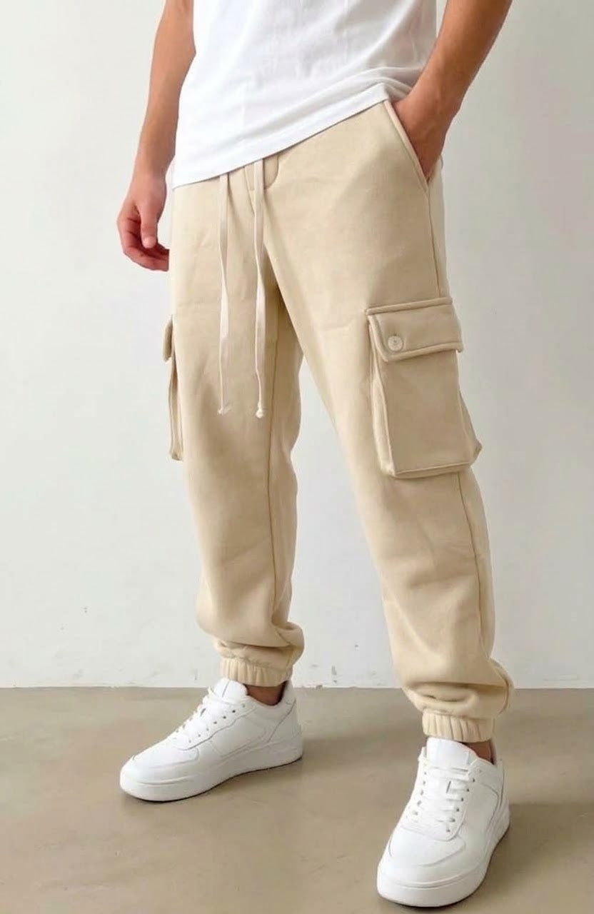 Pantalone tuta beige cargo