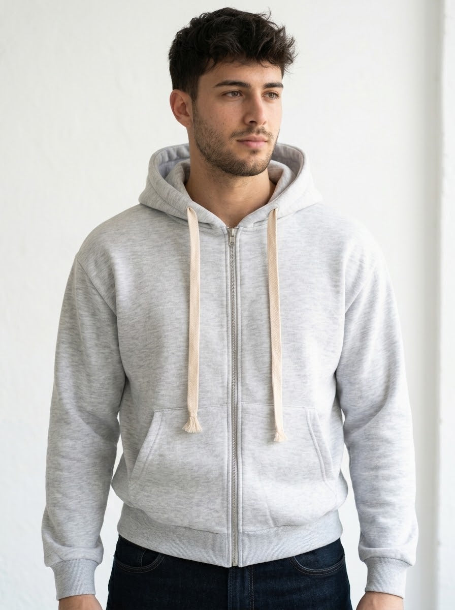 Felpa zip grigio chiaro con cappuccio