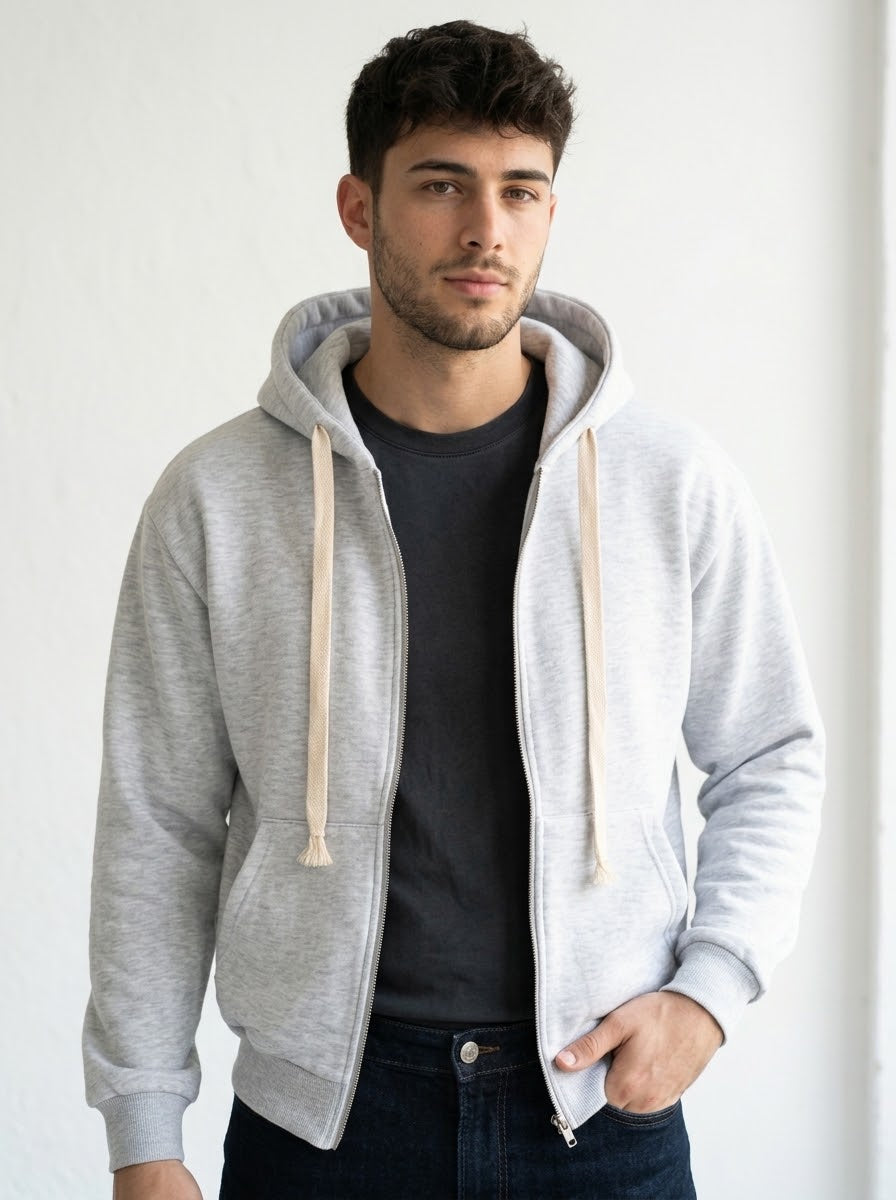 Felpa zip grigio chiaro con cappuccio