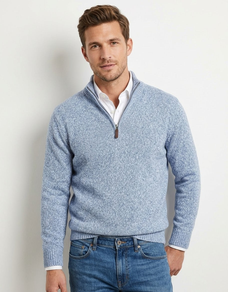 Maglia mezza zip tinta unita mouliné celeste 823