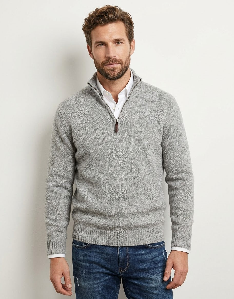 Maglia mezza zip tinta unita mouliné grigio perla 823