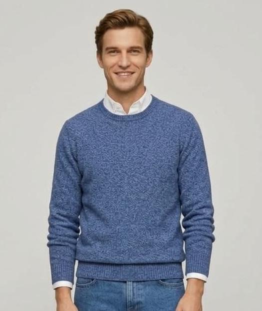 Maglia girocollo tinta unita mouliné blu