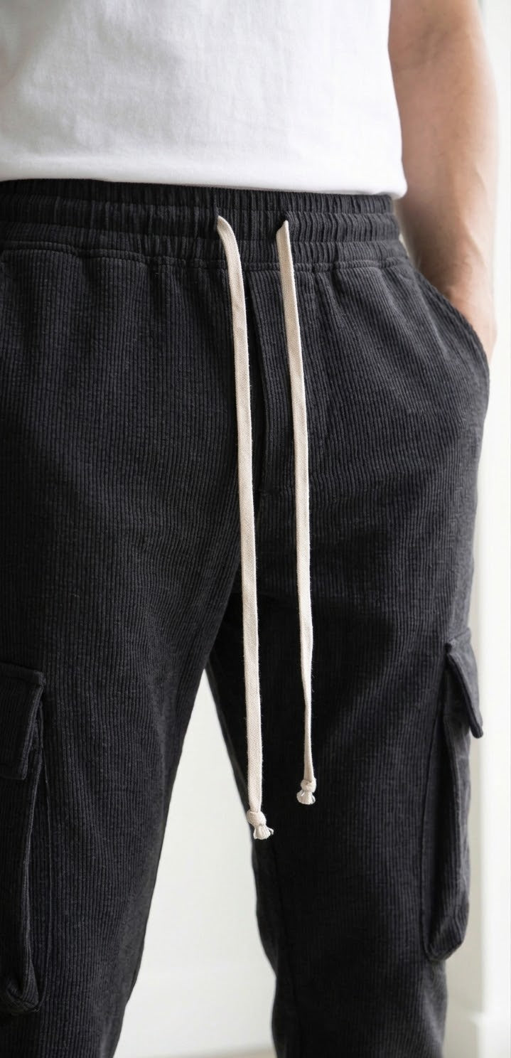 Pantalaccio cargo vellutato a costine nero