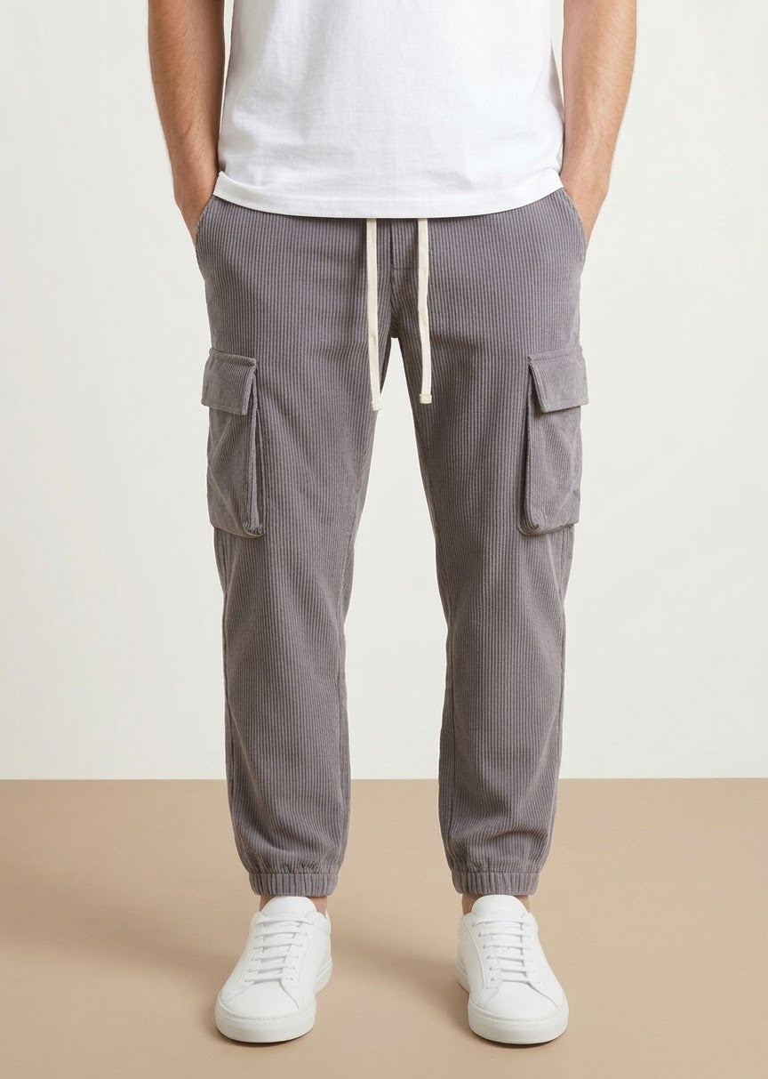 Pantalaccio cargo vellutato a costine grigio