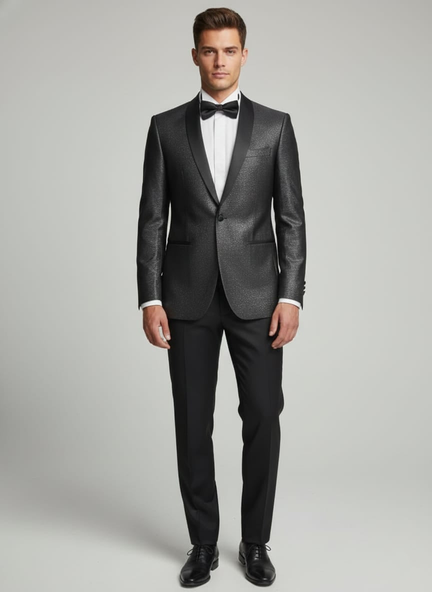 Abito completo smoking con brillantini nero