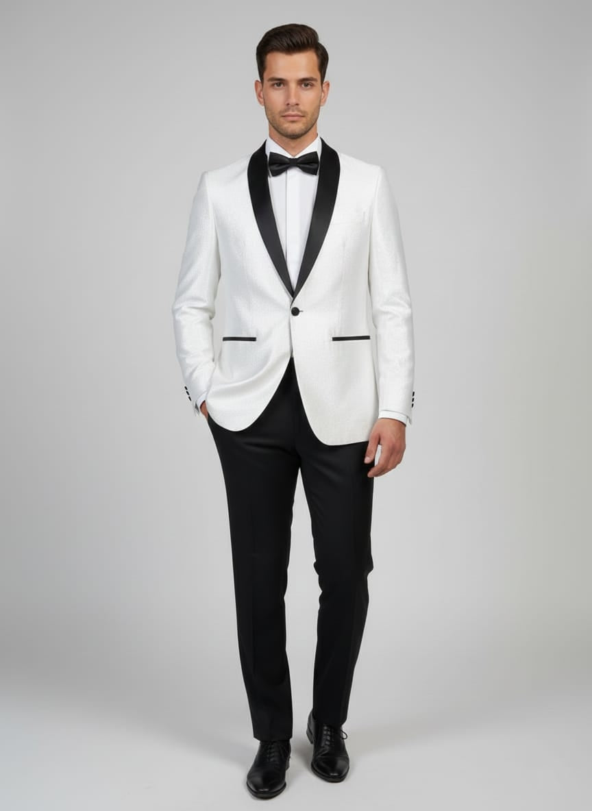 Abito completo smoking con brillantini bianco