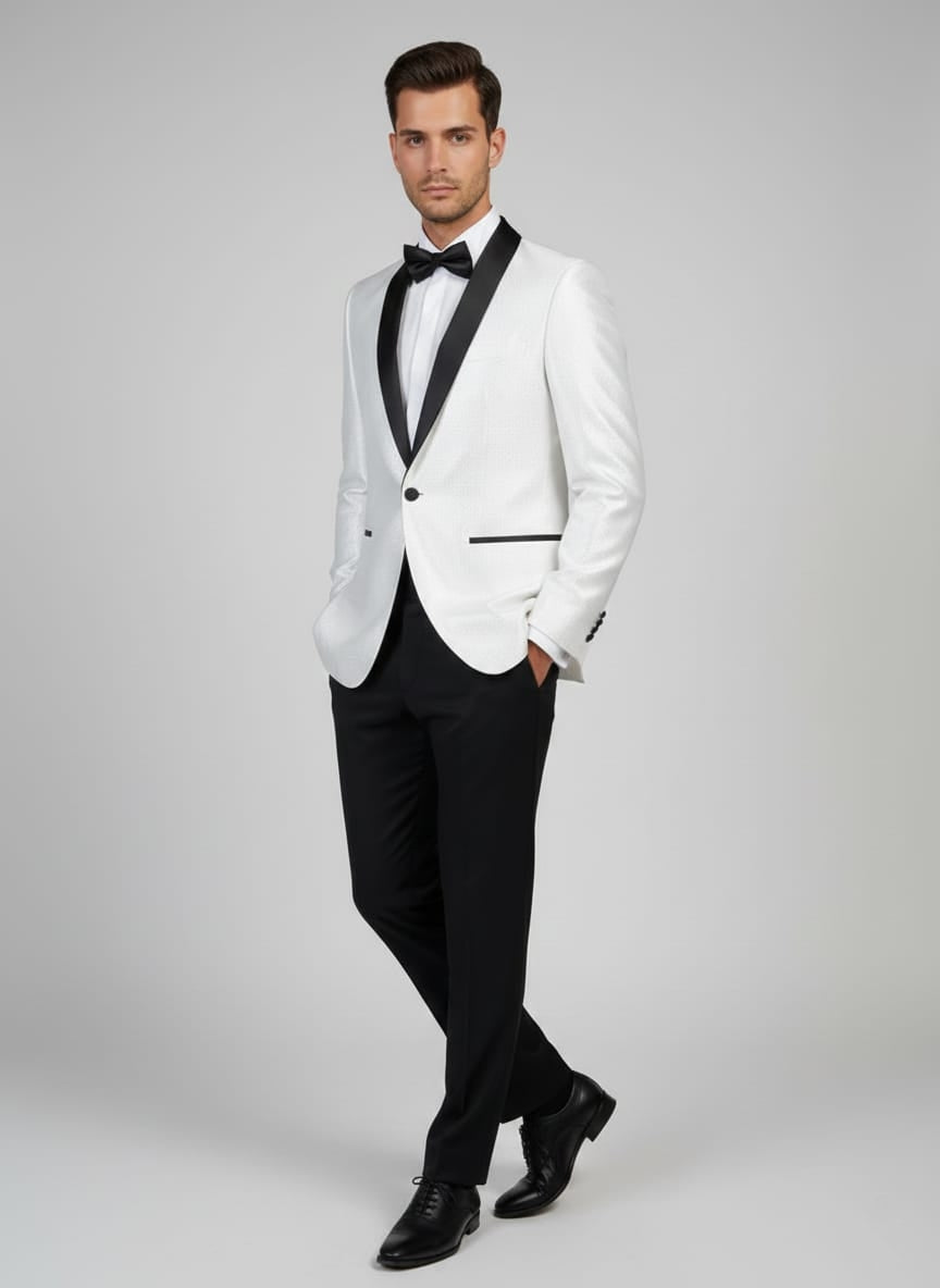 Abito completo smoking con brillantini bianco