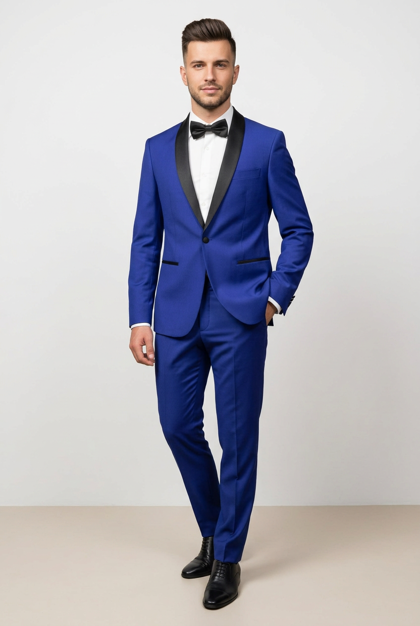 Abito smoking giacca e pantalone azzurro elettrico