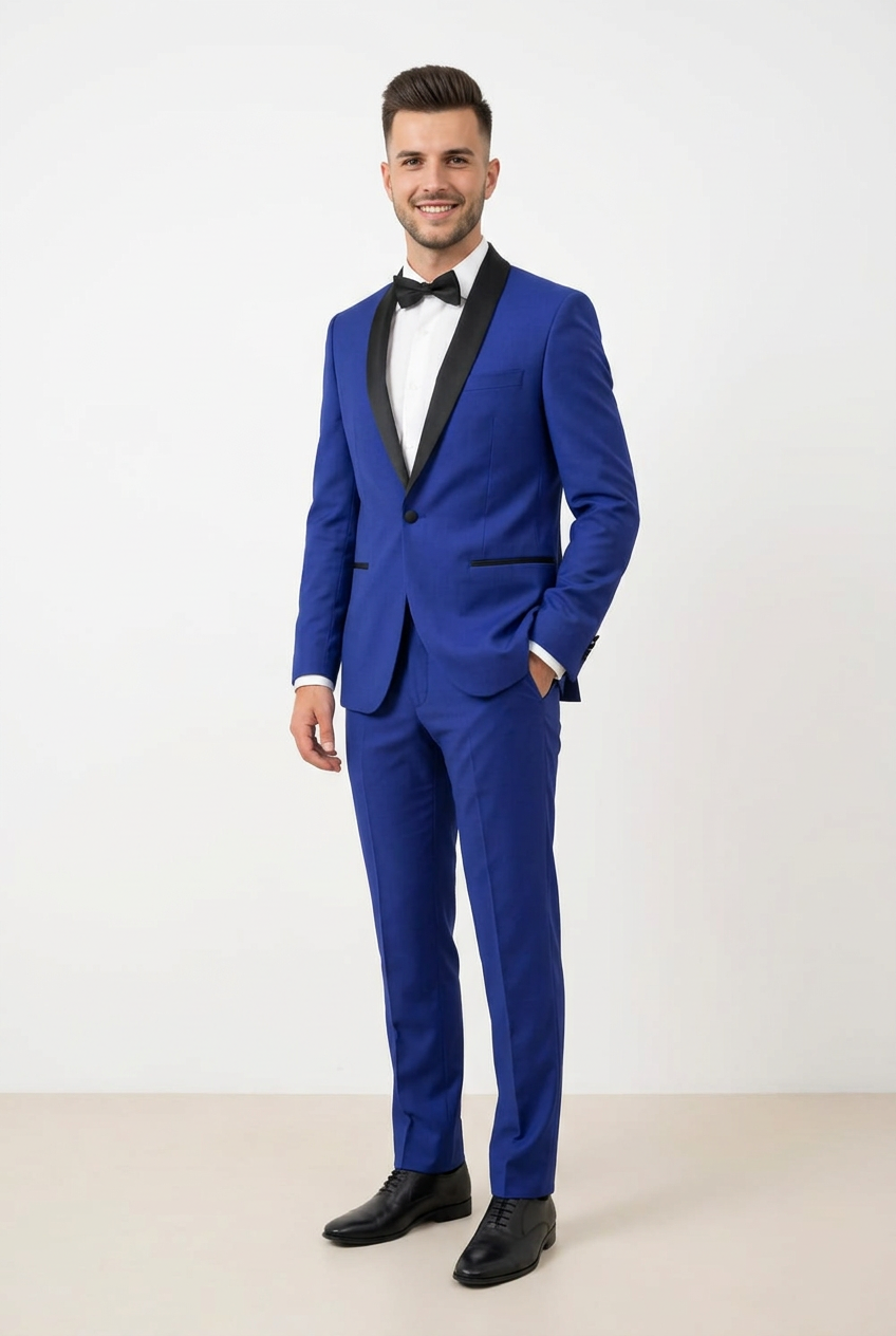 Abito smoking giacca e pantalone azzurro elettrico