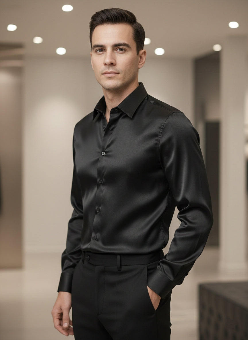 Camicia lucida in raso nera