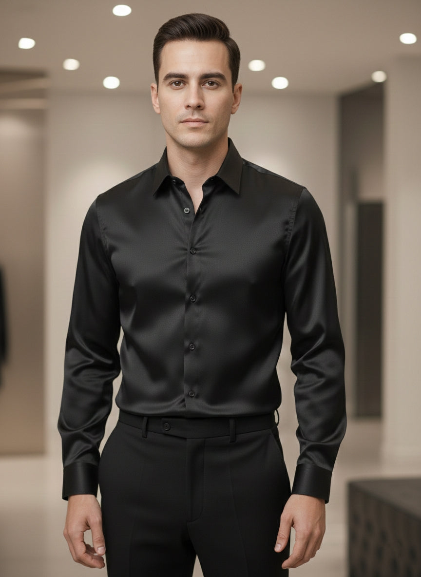 Camicia lucida in raso nera