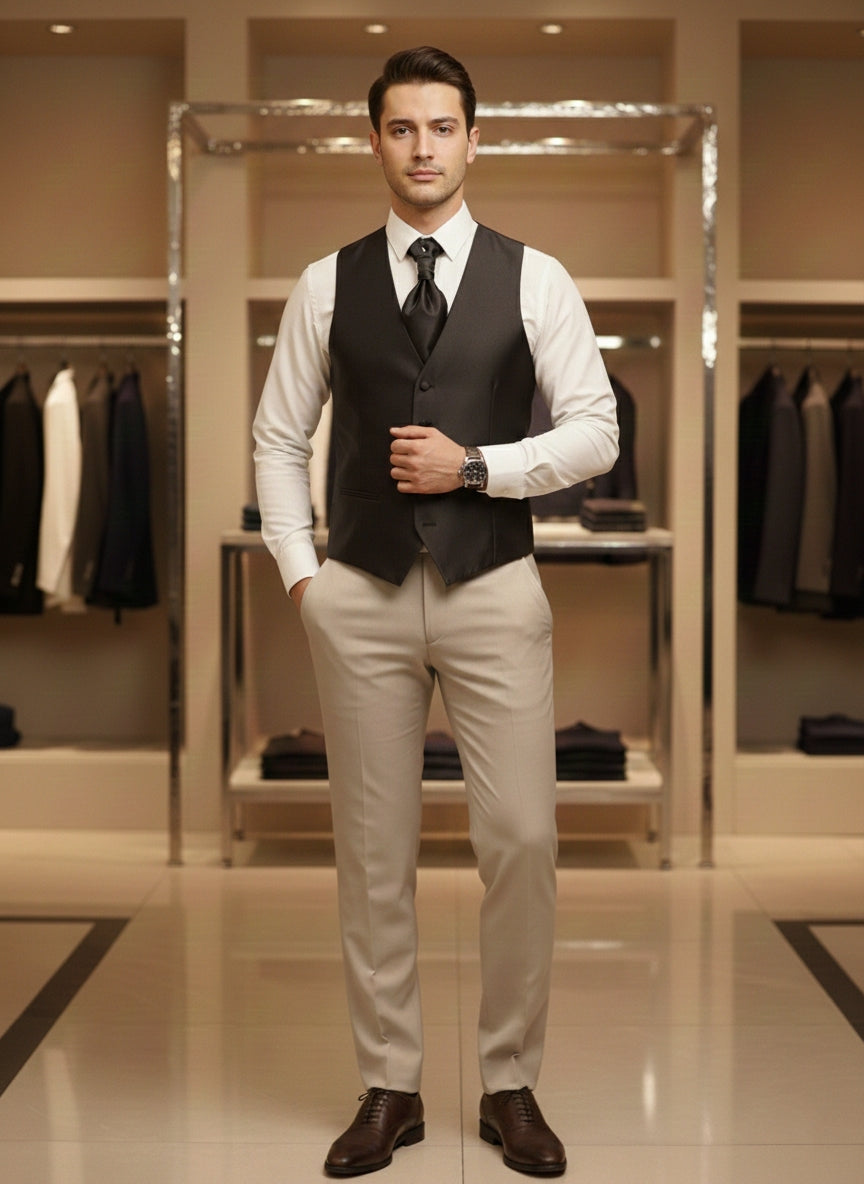 Abito completo elegante con gilet e cravattone art regular beige