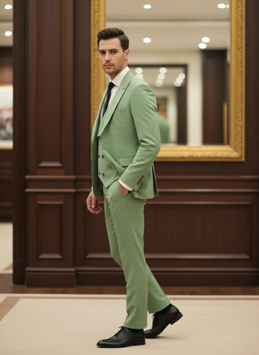 Abito completo elegante con gilet art brh805 verde chiaro