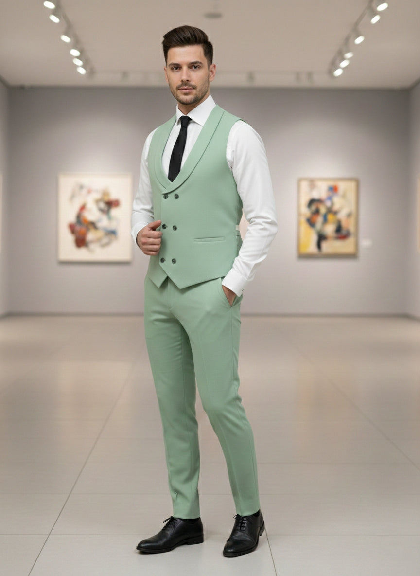 Abito completo con gilet doppio petto art verde chiaro
