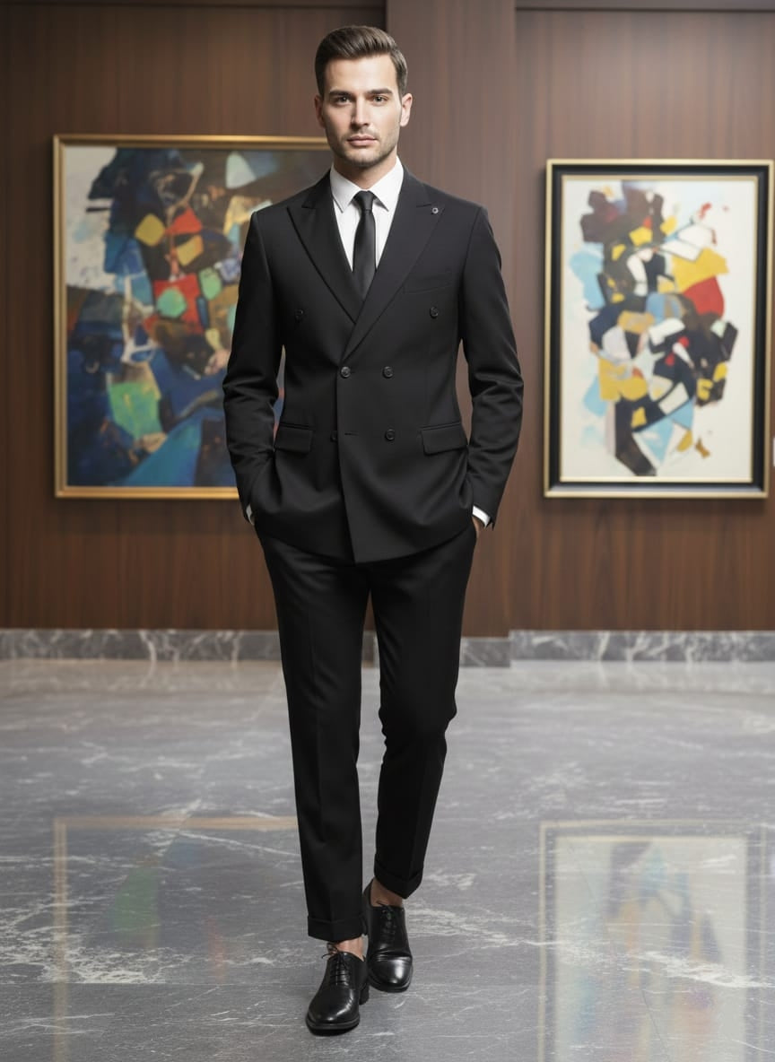 Abito completo doppio petto slim art ve800/ach07 nero