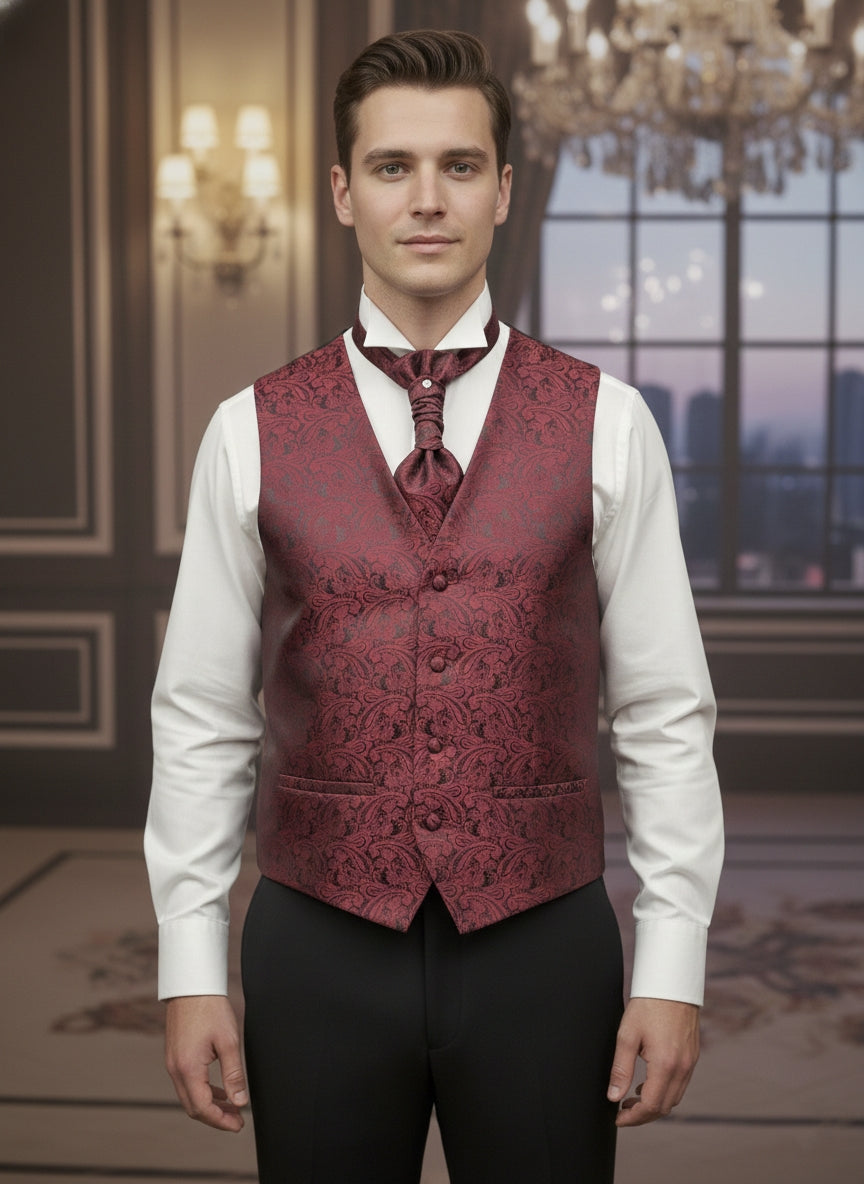 Pacchetto completo gilet damascato bordeaux