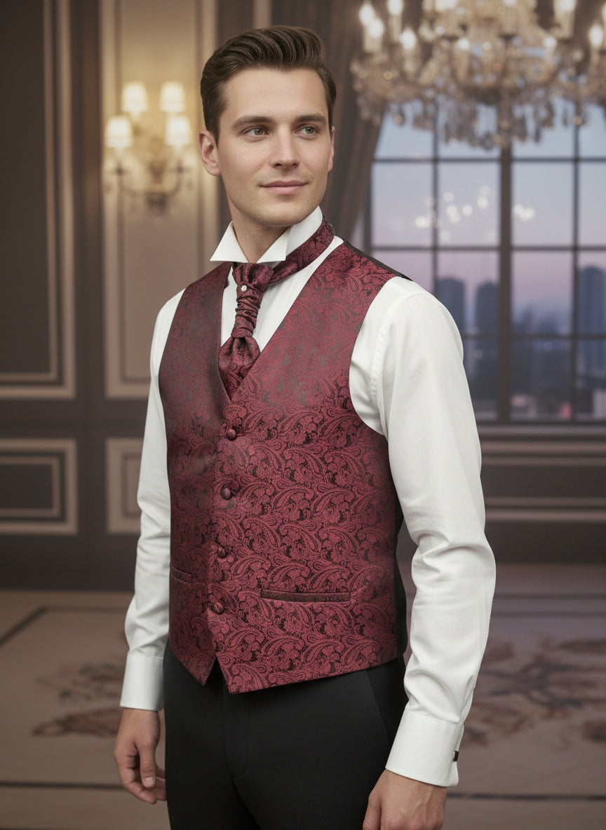 Pacchetto completo gilet damascato bordeaux