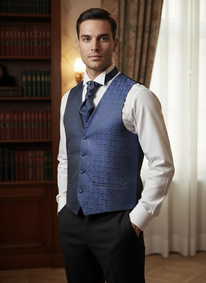 Pacchetto completo gilet damascato blu