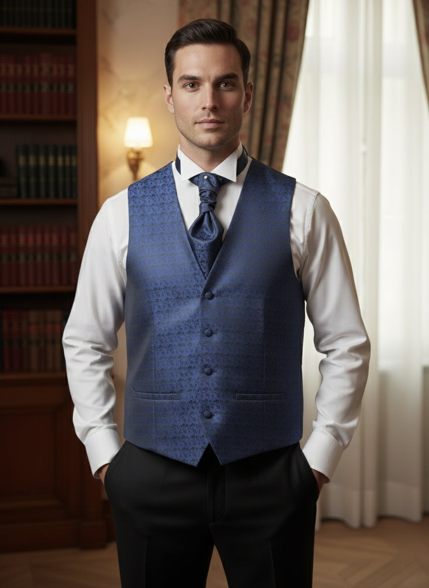 Pacchetto completo gilet damascato blu