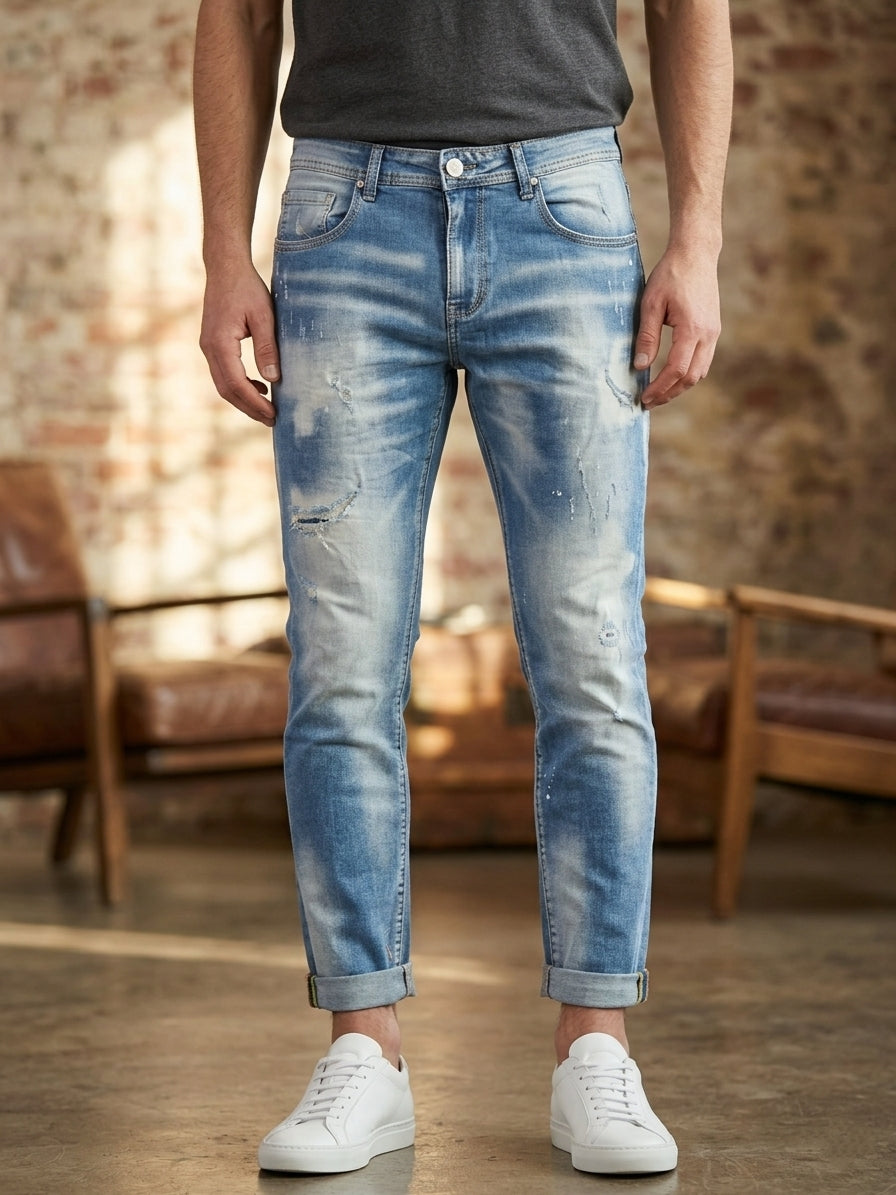 Jeans AF0868 slim fit denim chiaro con piccole rotture