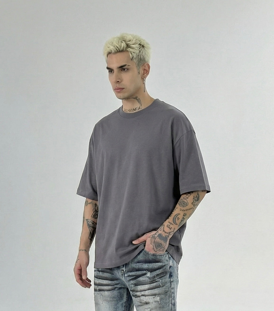 T-shirt girocollo art.q901 oversize grigia Duca Homme