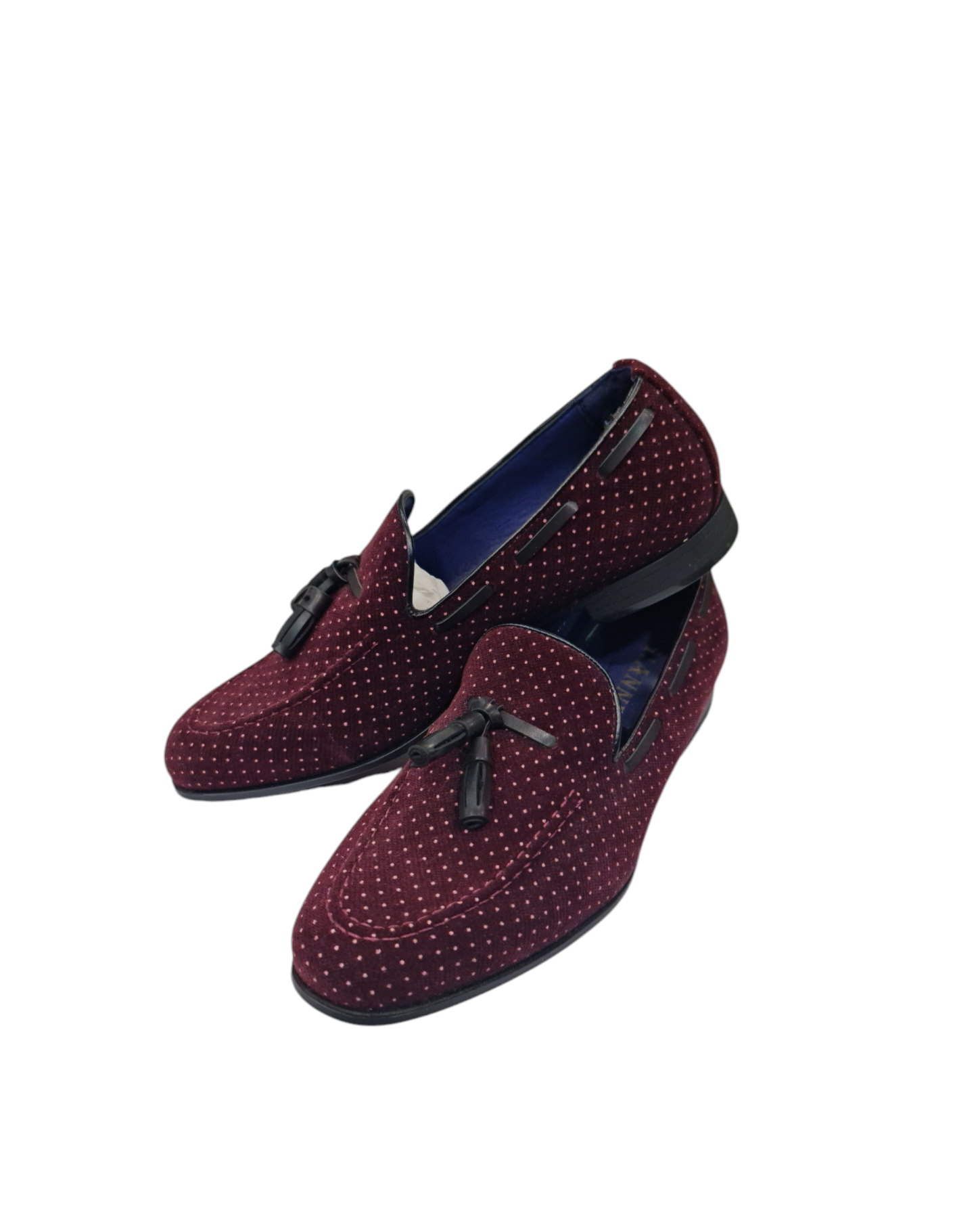 Mocassino elegante con nappine art vellutato a pois bordeaux