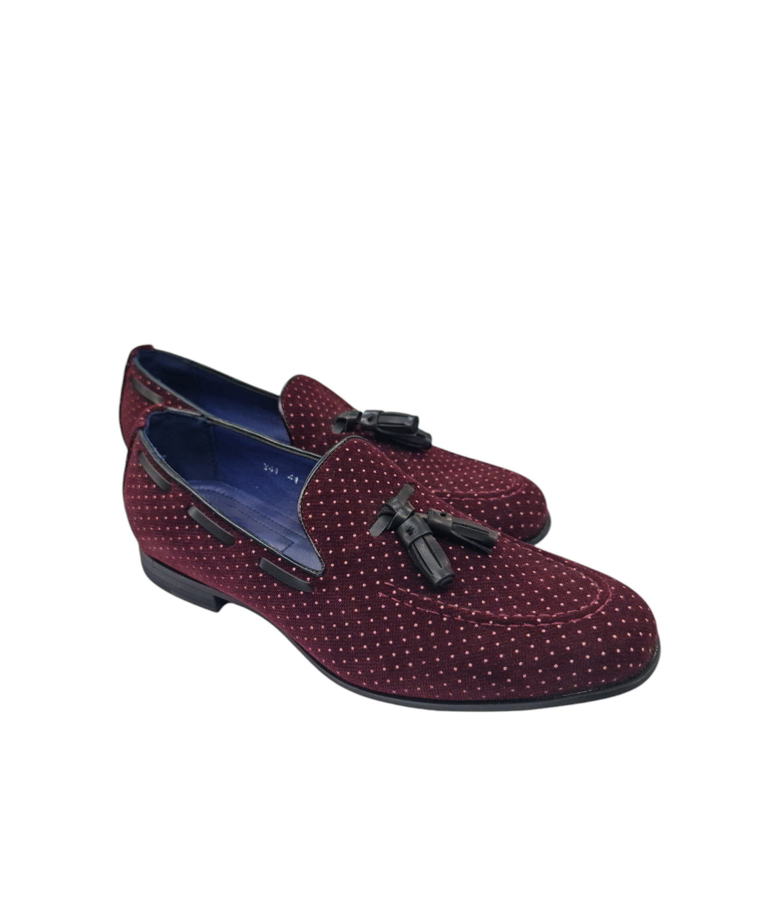 Mocassino elegante con nappine art vellutato a pois bordeaux