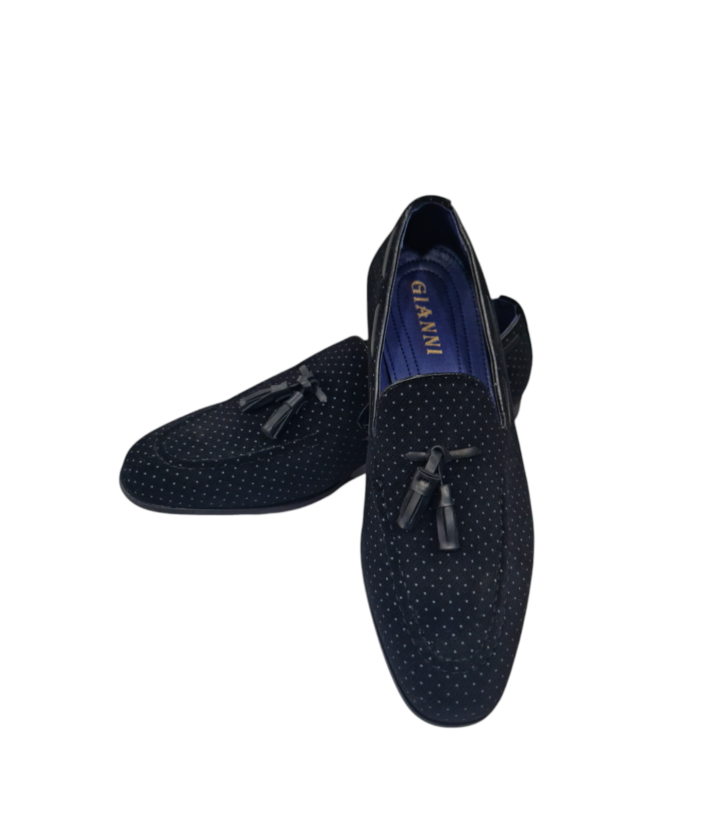 Mocassino elegante con nappine art vellutato a pois nero