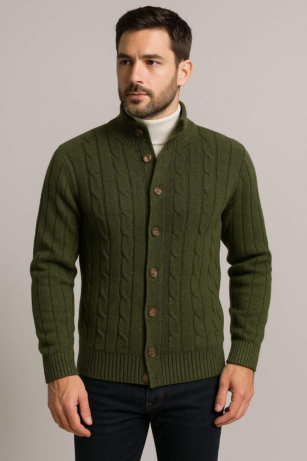 Cardigan con bottoni mouliné verde